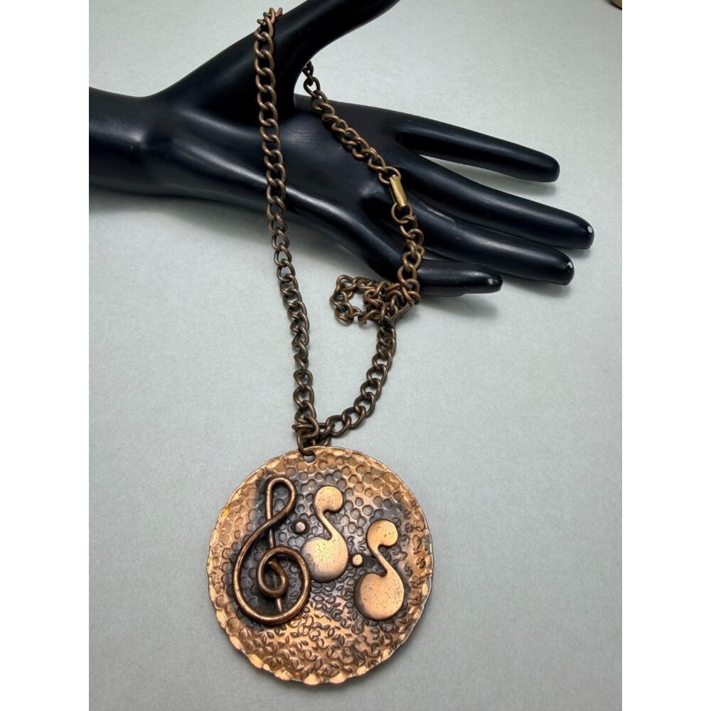 Solid Copper Necklace Musical Notes Pendant Artisan Statement MCM